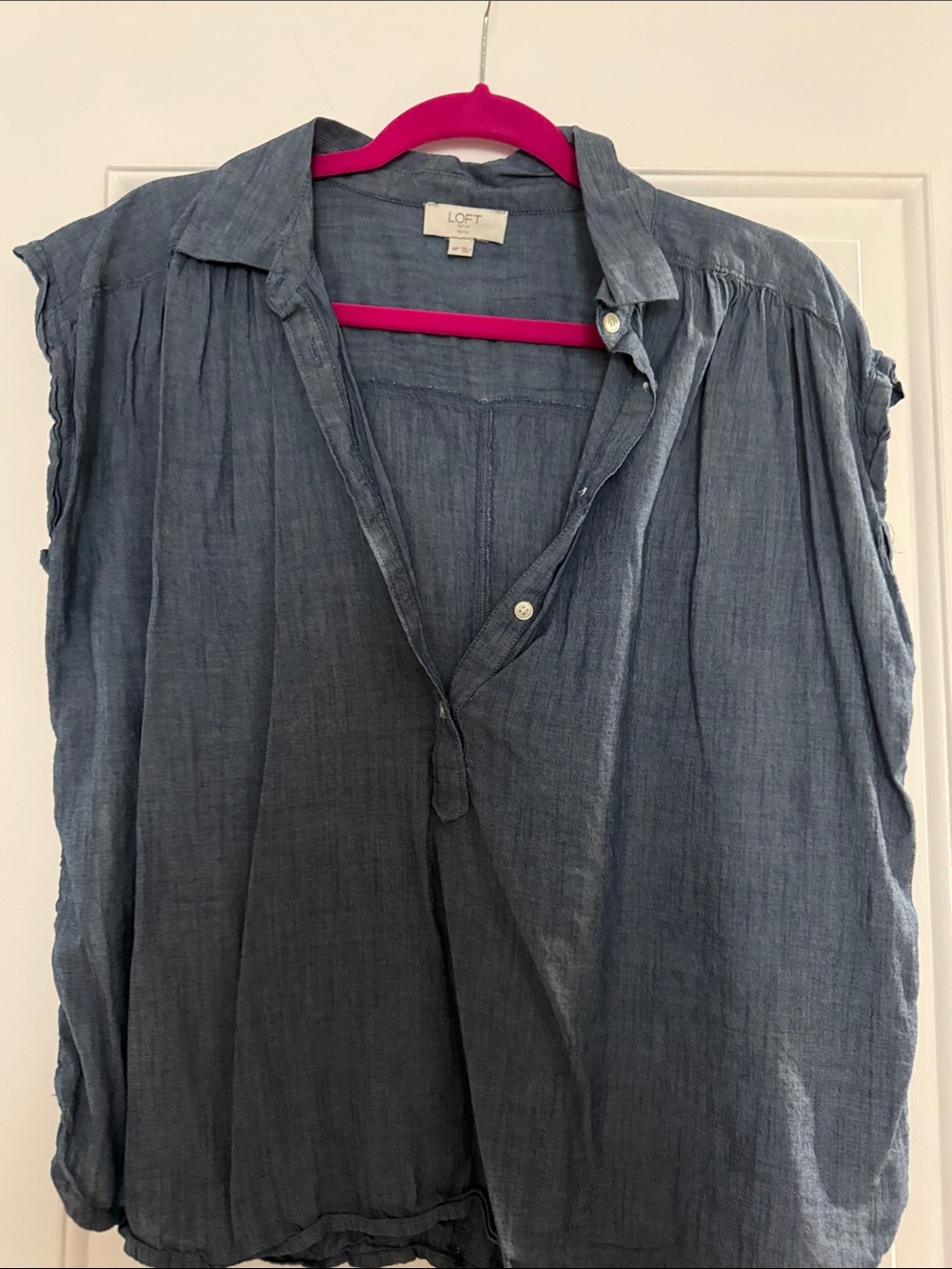 LOFT Blue Sleeveless Button-Front Gauzy Blouse